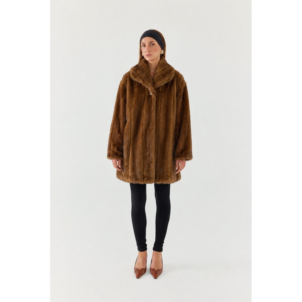 Alpine Studio Womens Faux Fur Coat Brown Mid Length Jacket Small Mob Wife Y2K